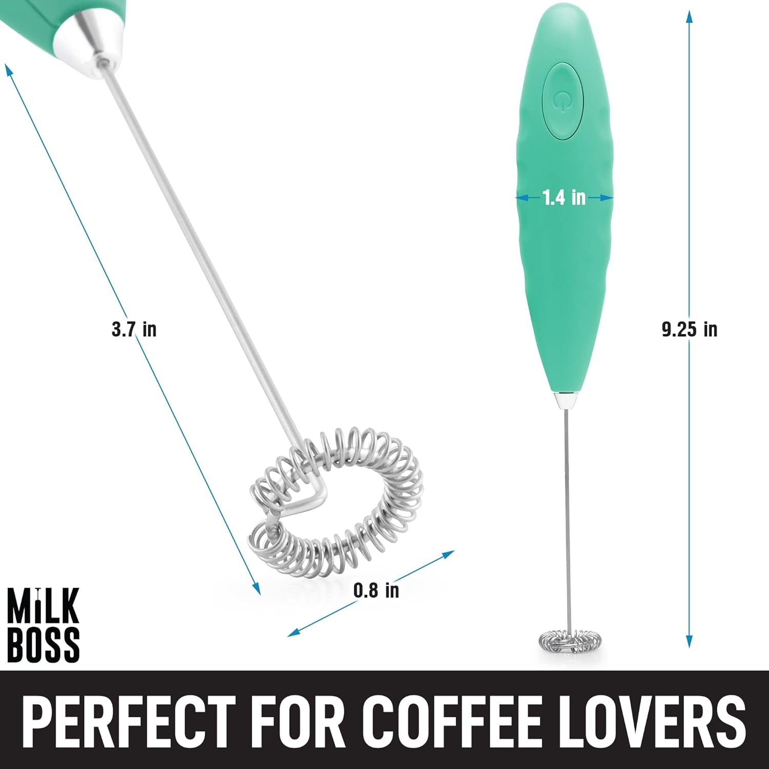 Milk Frother for Coffee - Comfort Grip Matcha Whisk - Electric Matcha Mixer and Mixer Electric Handheld - Coffee Frother Handheld - Electric Drink Mixer with Batteries Included (Aqua)