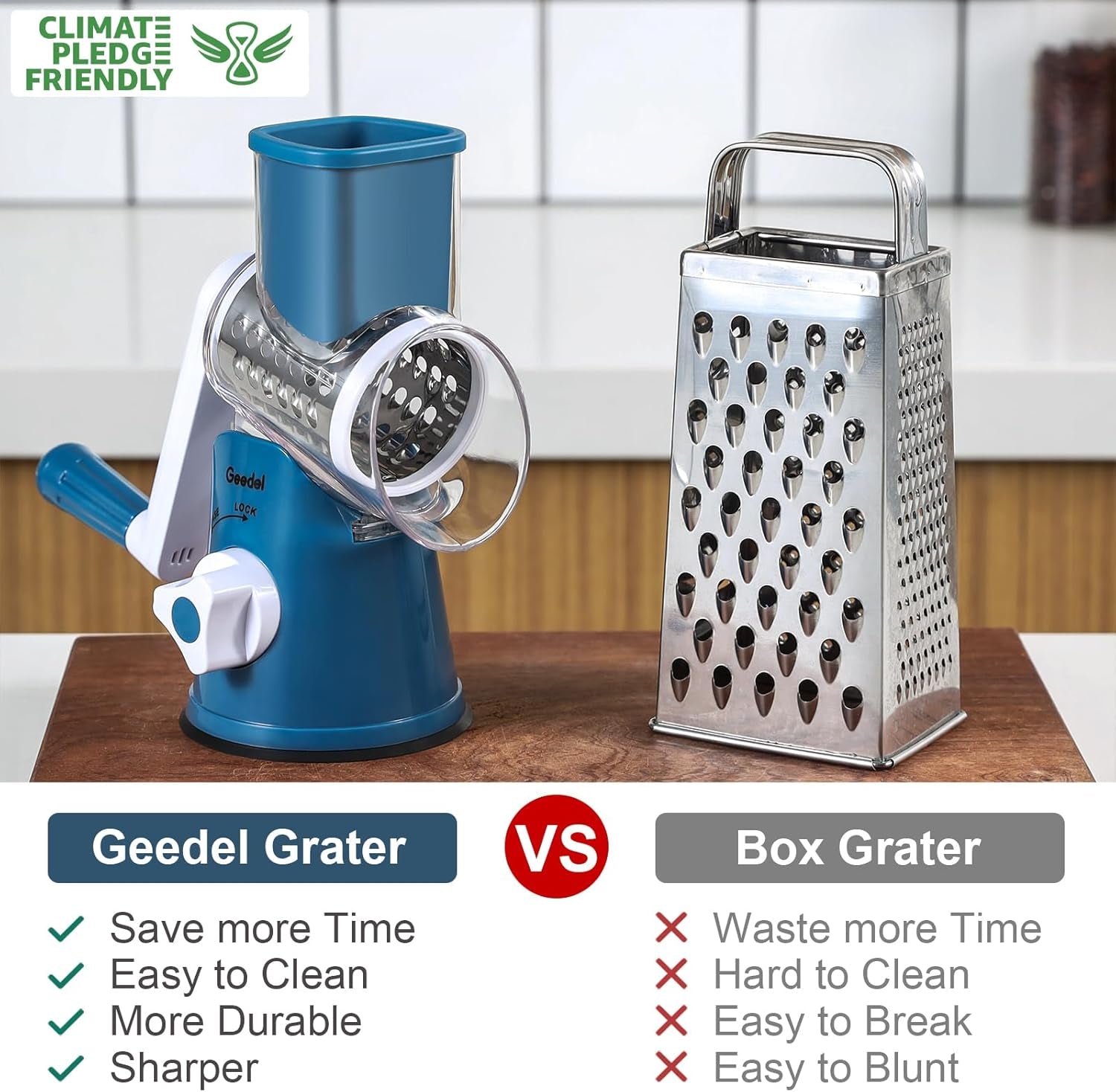 Rotary Cheese Grater and Mandoline Vegetable Slicer with Three Interchangeable Blades, Effortless Cleaning for Fruits, Vegetables, and Nuts